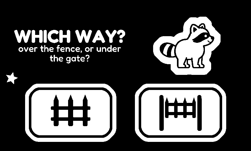 Which way? Over the fence, or under the gate? — two framed choices on one page